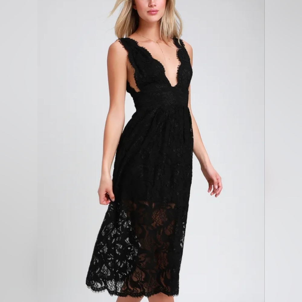Lulus Loft Party Black Lace Sleeveless Midi Dress Size Small